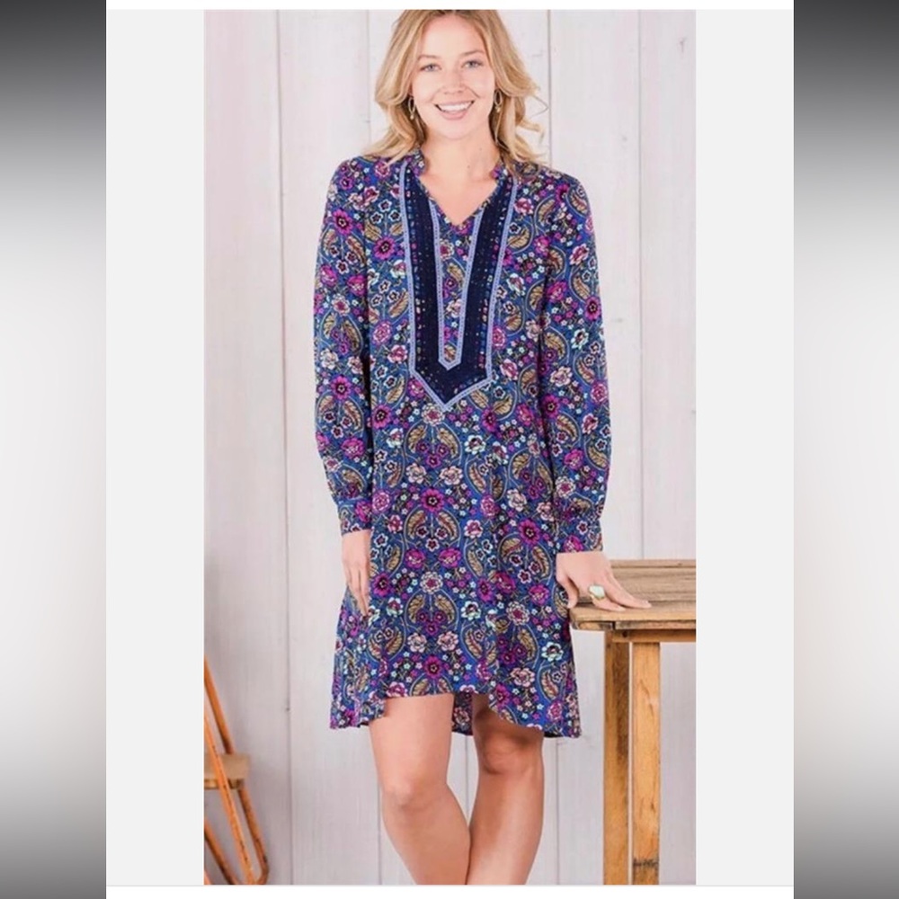 Matilda Jane Thoughts and Dreams Floral Dress Womens Size S Pockets Blue Ruffle